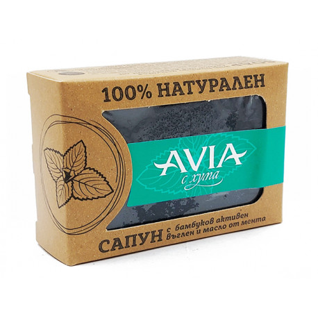 Натурален сапун с бамбуков активен въглен и масло от мента, Авиа, 110 гр.