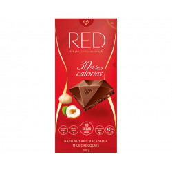 Milk chocolate with hazelnut and macadamia, no added sugar, Red, 100 g