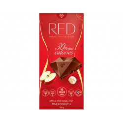 Milk chocolate with apple and hazelnut, no added sugar, Red, 100 g