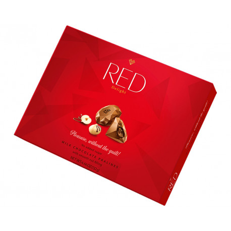 Milk chocolate pralines with nut filing, no added sugar, Red, 132 g