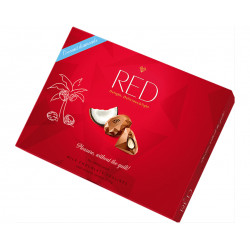 Milk chocolate pralines with coconut filing, no added sugar, Red, 132 g