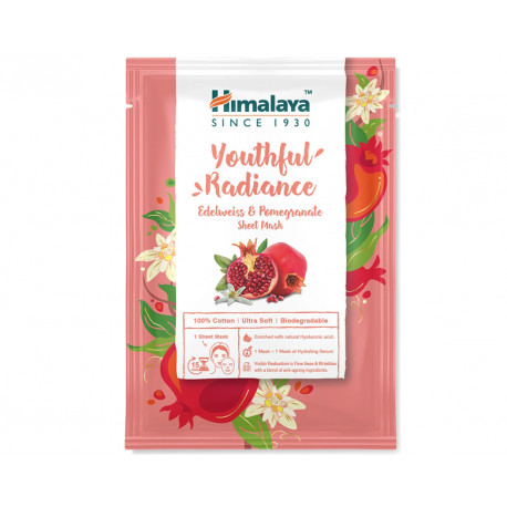Youthful radiance, Sheet Mask - edelweiss and pomegranate, Himalaya, 1 pc